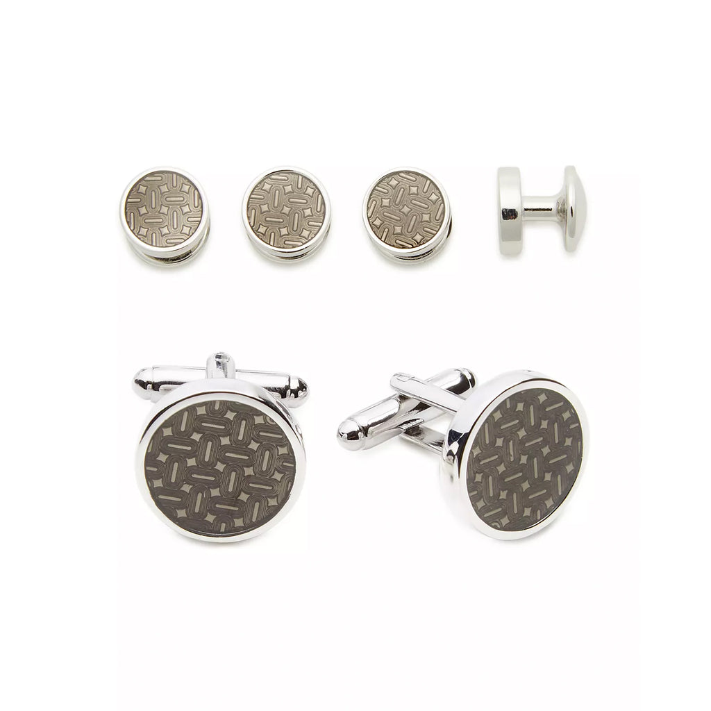 Carbon Round Stud & Cufflinks Set