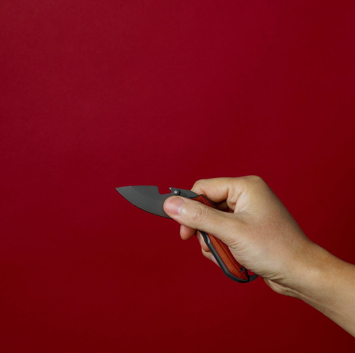 Folding Pocket Knife with Etched Mountain Silhouette Wood Handle