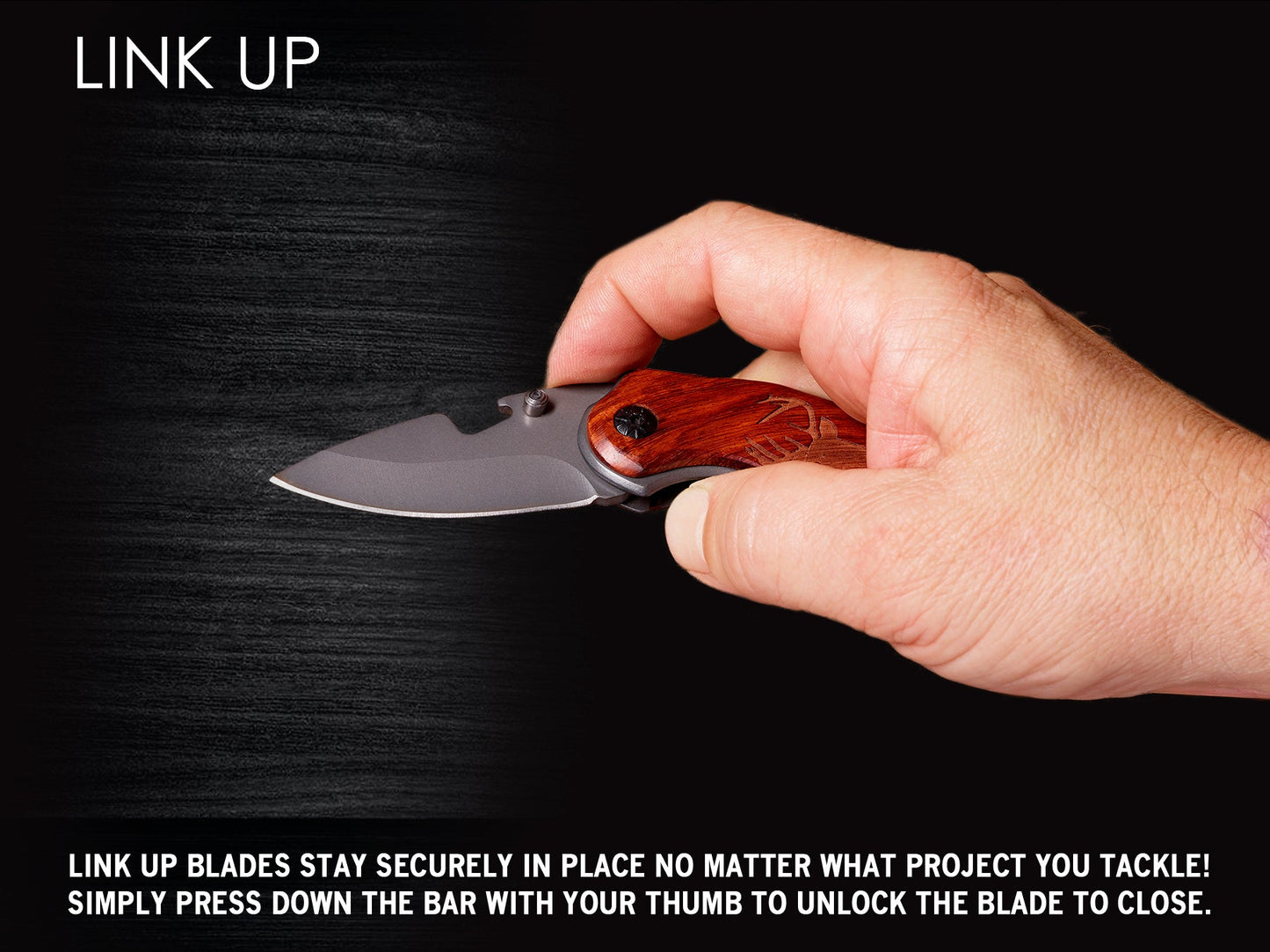 Folding Pocket Knife with Etched Mountain Silhouette Wood Handle