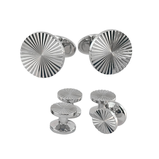 Art Deco Pattern Round Cufflink & Stud Set