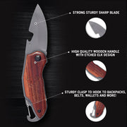 Folding Pocket Knife with Etched Mountain Silhouette Wood Handle