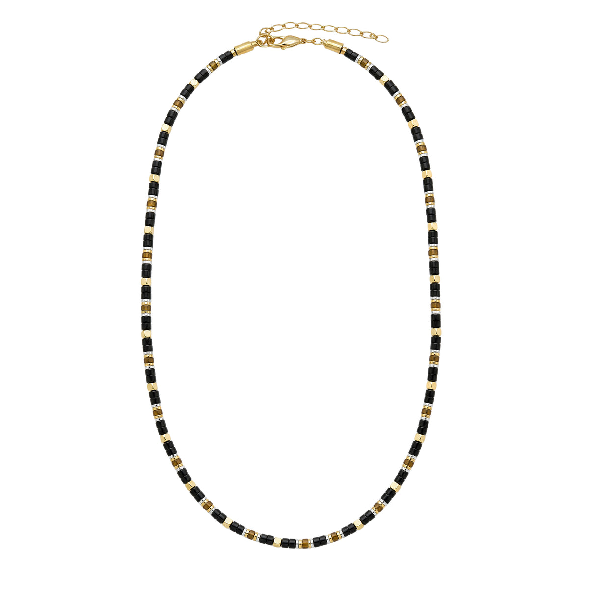 Stone Bead Necklace with Steel and Gold Vermeil accents