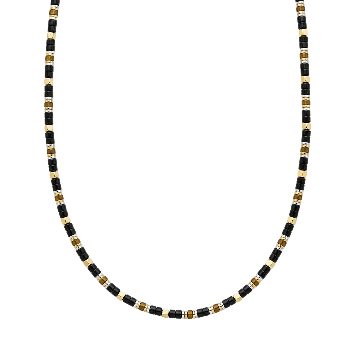 Stone Bead Necklace with Steel and Gold Vermeil accents