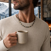 Stone Bead Necklace with Steel and Gold Vermeil accents