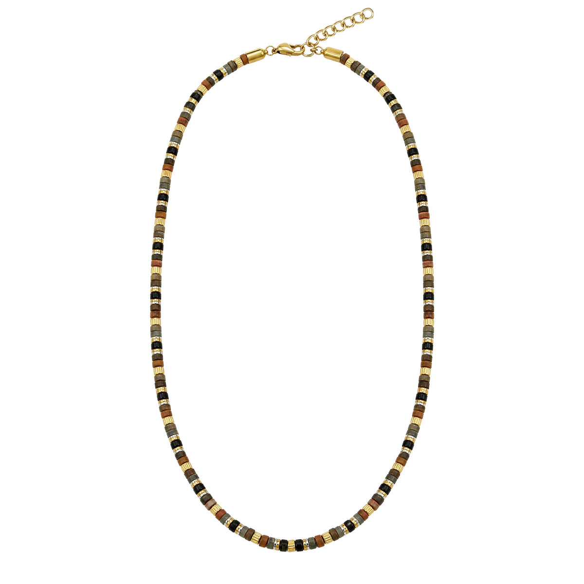 Stone Bead Necklace with Steel and Gold Vermeil accents