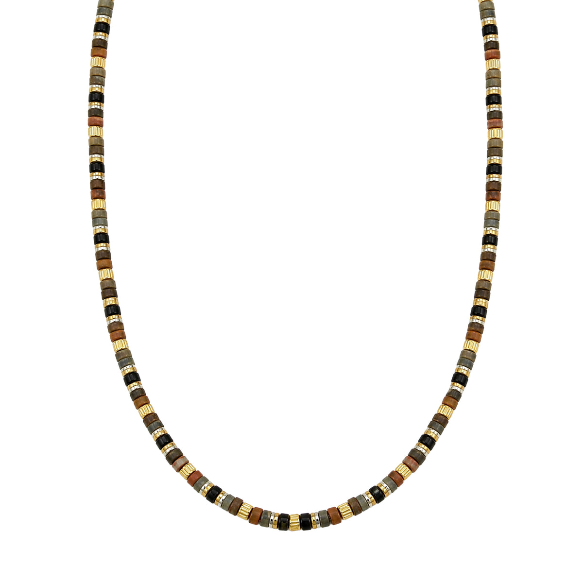 Stone Bead Necklace with Steel and Gold Vermeil accents