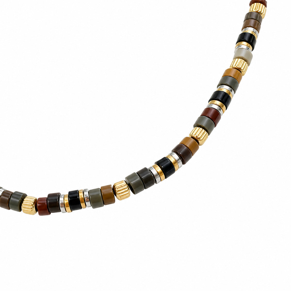 Stone Bead Necklace with Steel and Gold Vermeil accents