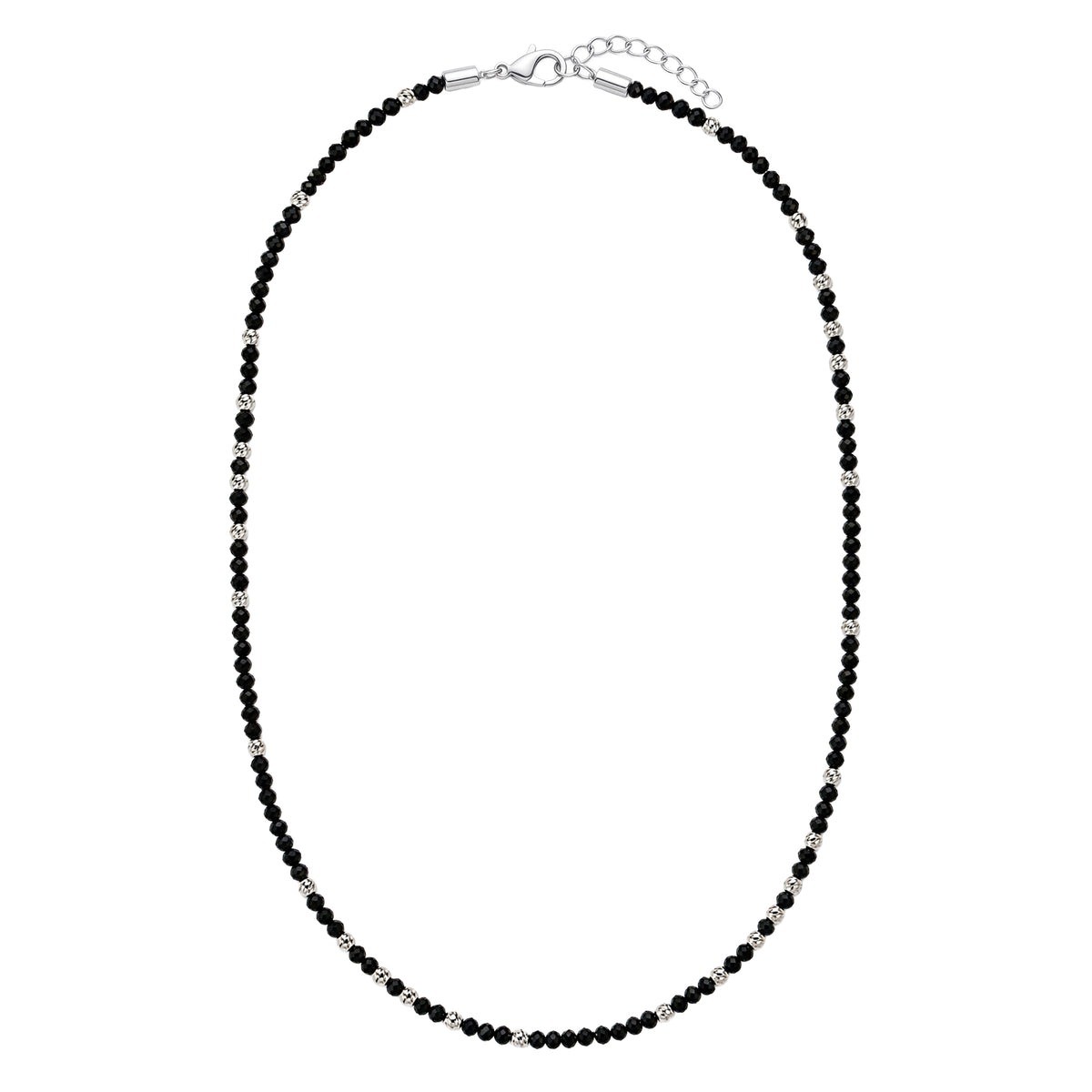 Black Agate Bead Necklace with Steel Accent