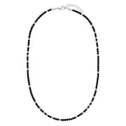 Black Agate Bead Necklace with Steel Accent