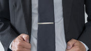 Grey Mother of Pearl Strip Silver Tone Short Tie Bar