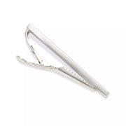Grey Mother of Pearl Strip Silver Tone Short Tie Bar