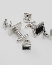 Greek Key Stud & Cufflinks Set with Black Enamel
