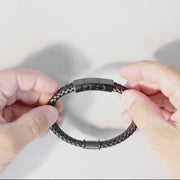 Braided Leather Bracelet with Stainless Steel Detail