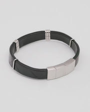 Embossed Chevron Leather and Stainless Steel Bracelet