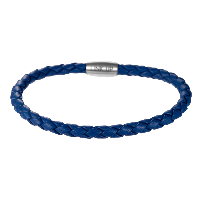 Men's Leather Cord Bracelet with Magnetic Closure (Royal Blue)