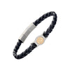 Braided Two-color Leather Bracelet with Stainless Steel Detail