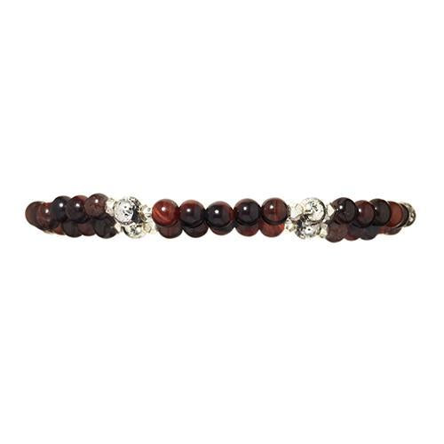 4mm Red Tiger's Eye Gemstone and Lava Bead Elastic Bracelet