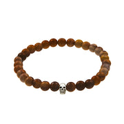 Gemstone Bead Elastic Bracelet with Silver Tone Skull