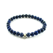 Gemstone Bead Elastic Bracelet with Silver Tone Skull