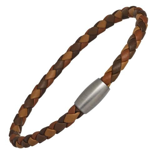 Men's Leather Cord Bracelet with Magnetic Closure (Brown and Cognac)