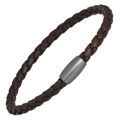 Men's Leather Cord Bracelet with Magnetic Closure (Brown)