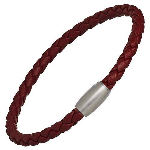 Men's Leather Cord Bracelet with Magnetic Closure (Bordeaux)