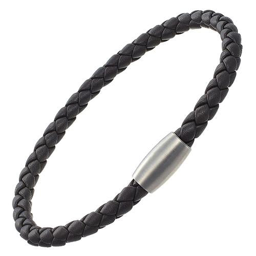 Men's Leather Cord Bracelet with Magnetic Closure (Charcoal)