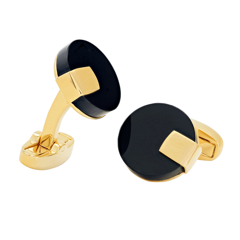 Black Onyx Disc with Gold Tab Cufflinks