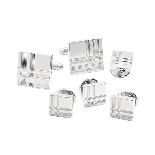 Tartan Plaid Cufflinks and Tuxedo Studs Set