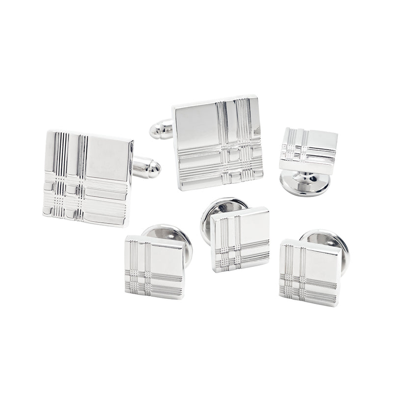 Tartan Plaid Cufflinks and Tuxedo Studs Set