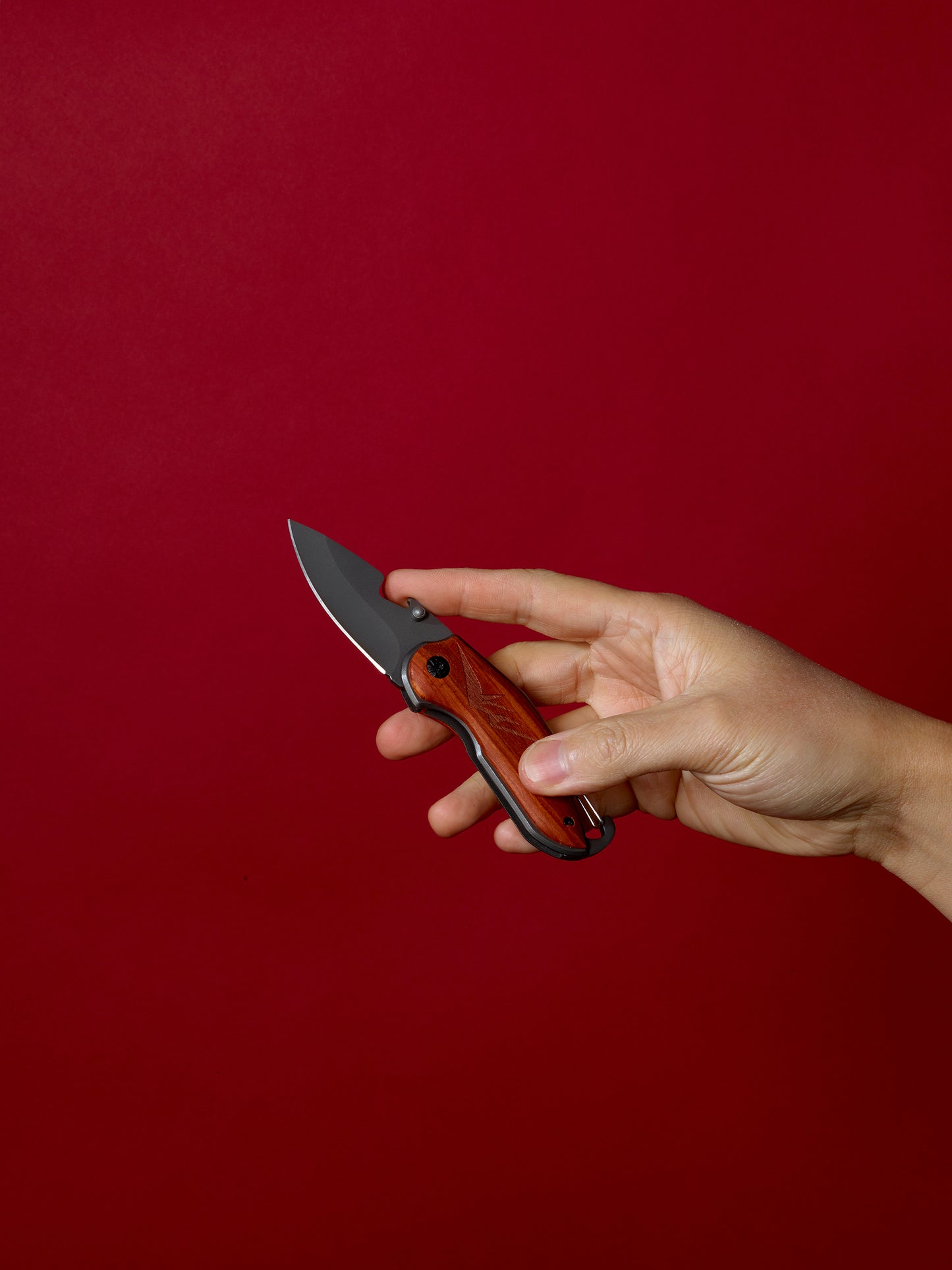 Folding Pocket Knife with Etched Deer Wood Handle