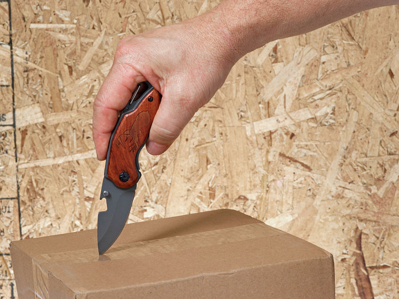 Folding Pocket Knife with Etched Elk Wood Handle
