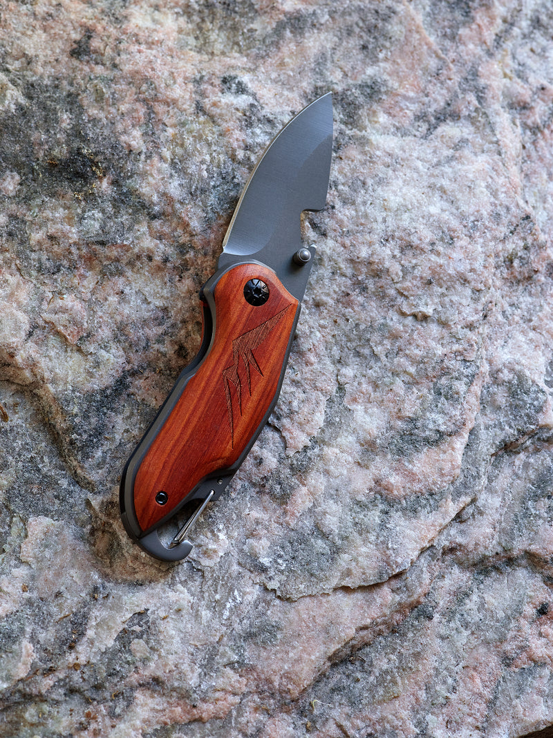 Folding Pocket Knife with Etched Elk Wood Handle