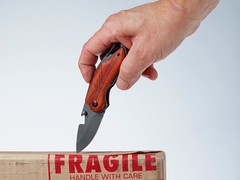 Folding Pocket Knife with Etched Elk Wood Handle