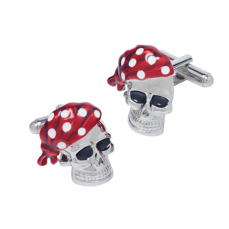 Pirate Skull Cufflinks with Red Enamel