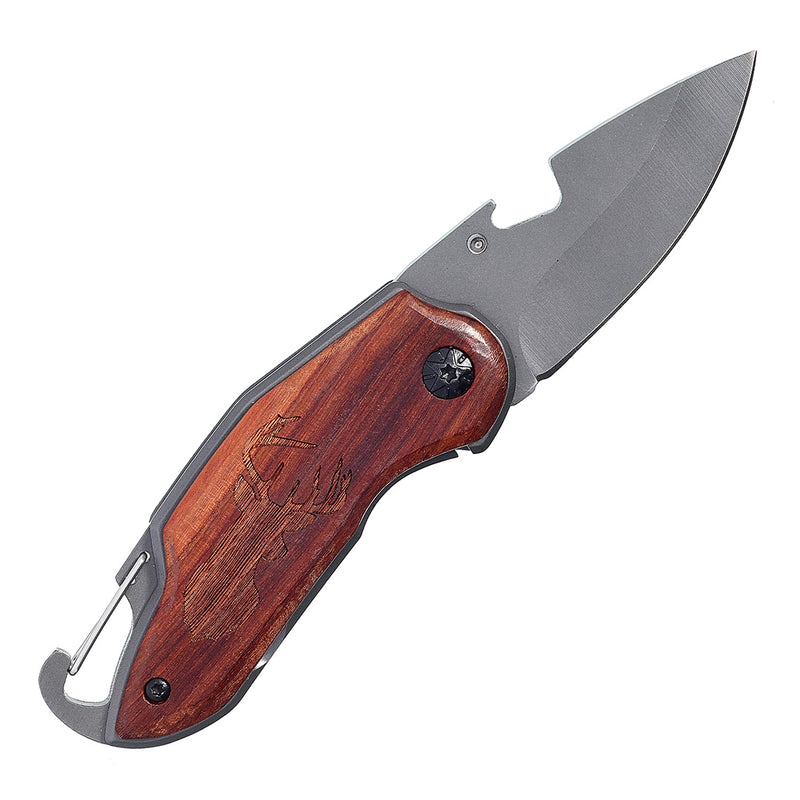 Folding Pocket Knife with Etched Elk Wood Handle