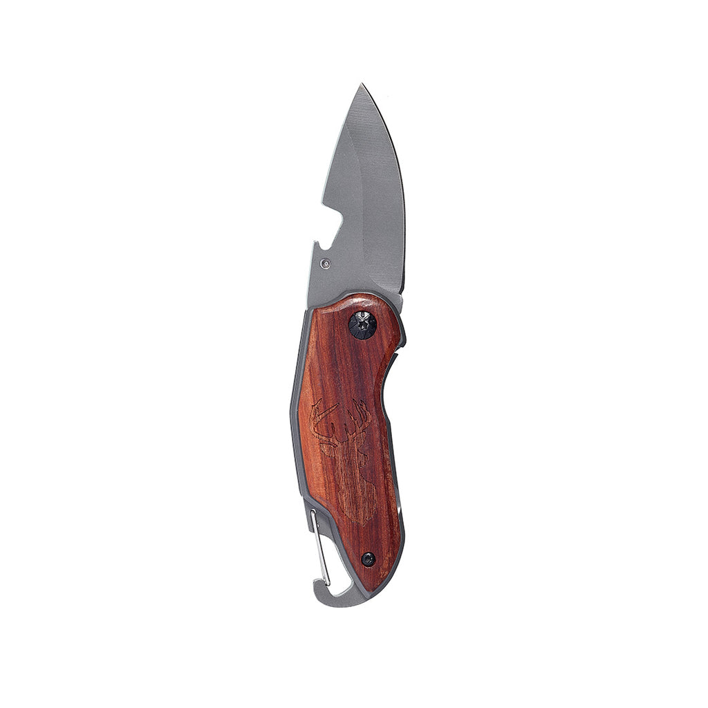 Folding Pocket Knife with Etched Elk Wood Handle