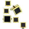 Black Square Cufflinks and Tuxedo Studs in Enamel and Gold-Tone by LINK UP