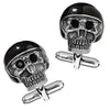 Moto Skull Cufflinks with Black Helmet and Crystal Eyes by LINK UP