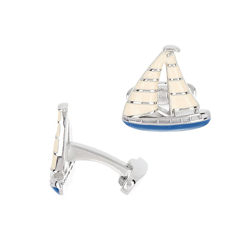 Blue Enamel Sailboat Cufflinks