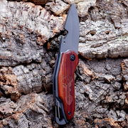Folding Pocket Knife with Etched Deer Wood Handle