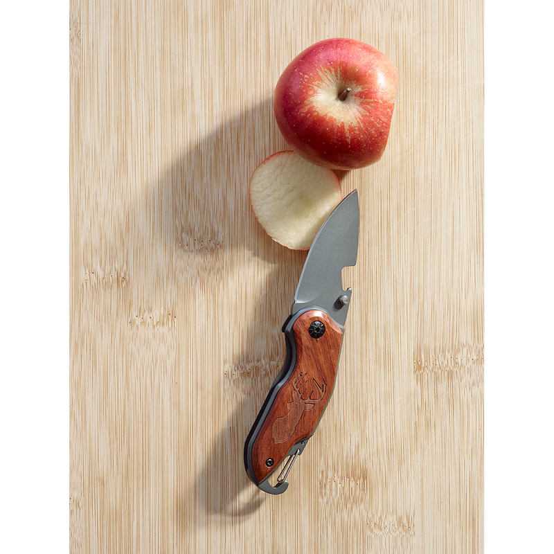 Folding Pocket Knife with Etched Elk Wood Handle