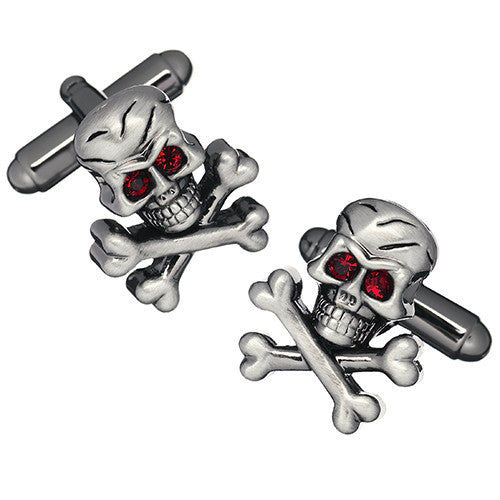 Skull and Crossbone Cufflinks with Red Crystal Eyes by Link Up