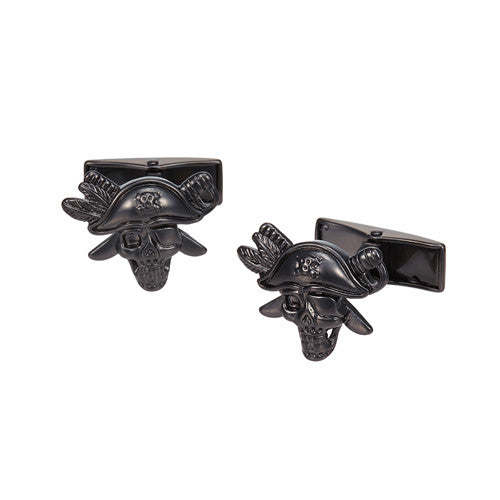 Gunmetal Pirate Skull Cufflinks by LINK UP