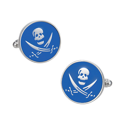 Skull and Swords Button Cufflinks in Blue by LINK UP