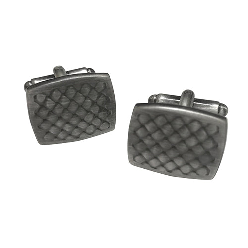 Soft Rectangle with Cross-Etching Cufflinks in Burnished Silver